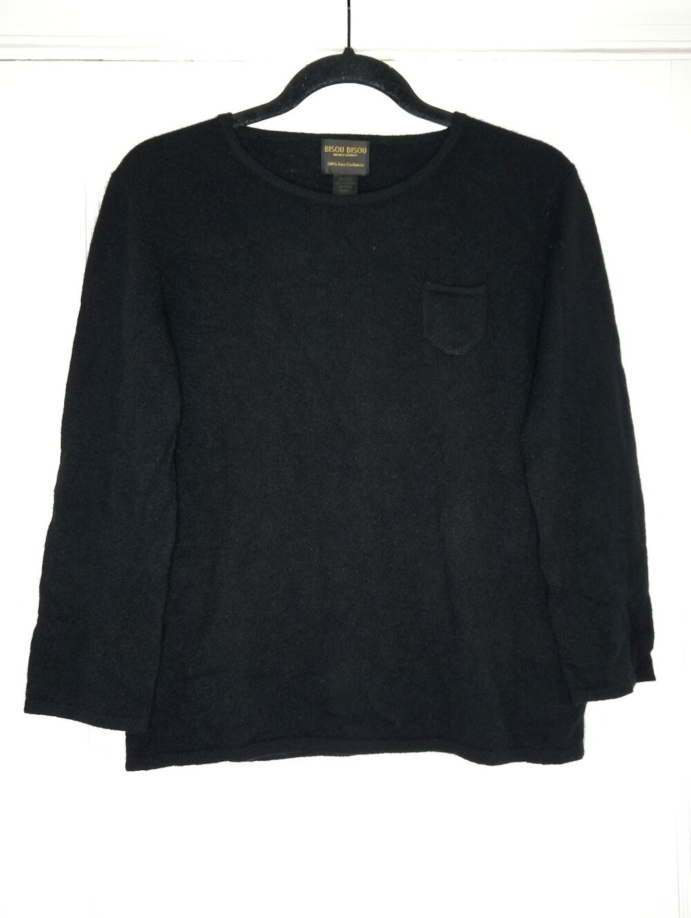 Bisou Bisou Black Cashmere Blend Top Womens Long Sleeve Soft Knit Sweater
